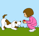 Dibujo Niña y perro jugando pintado por AMIGOS