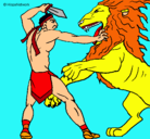 Dibujo Gladiador contra león pintado por miguelangel