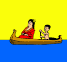 Dibujo Madre e hijo en canoa pintado por mirella