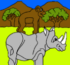 Dibujo Rinoceronte y mono pintado por ASIER