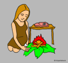 Dibujo Mujer cocinando pintado por delia