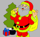 Dibujo Santa Claus y un árbol de navidad pintado por nicole