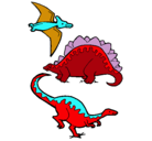 Dibujo Tres clases de dinosaurios pintado por jehudiel