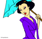 Dibujo Geisha con paraguas pintado por mitzi