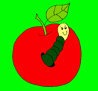 Dibujo Manzana con gusano pintado por juanesteban