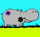 Dibujo Hipopótamo con flores pintado por mariaalejandra