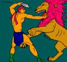 Dibujo Gladiador contra león pintado por aDRIAN