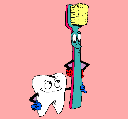 Muela y cepillo de dientes