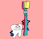 Dibujo Muela y cepillo de dientes pintado por Julie