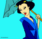 Dibujo Geisha con paraguas pintado por Ana