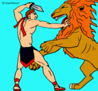 Dibujo Gladiador contra león pintado por depaula