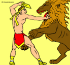 Dibujo Gladiador contra león pintado por lu