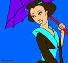 Dibujo Geisha con paraguas pintado por jaime