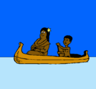 Dibujo Madre e hijo en canoa pintado por luis