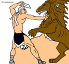 Dibujo Gladiador contra león pintado por nio