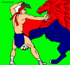 Dibujo Gladiador contra león pintado por dragon