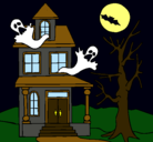 Dibujo Casa fantansma pintado por halloween