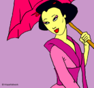 Dibujo Geisha con paraguas pintado por ginheva