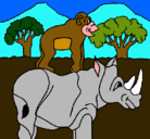 Dibujo Rinoceronte y mono pintado por FRANCO