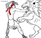 Dibujo Gladiador contra león pintado por roas