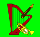 Dibujo Arpa, flauta y trompeta pintado por valen