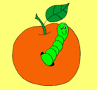 Dibujo Manzana con gusano pintado por halloween
