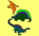 Dibujo Tres clases de dinosaurios pintado por David