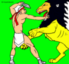 Dibujo Gladiador contra león pintado por david