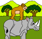 Dibujo Rinoceronte y mono pintado por leon1
