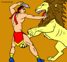 Dibujo Gladiador contra león pintado por maribelita