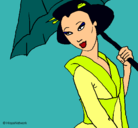 Dibujo Geisha con paraguas pintado por laura