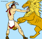 Dibujo Gladiador contra león pintado por Euni