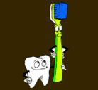 Dibujo Muela y cepillo de dientes pintado por muela
