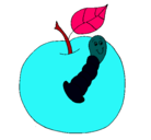 Dibujo Manzana con gusano pintado por yadira