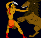 Dibujo Gladiador contra león pintado por aldana