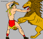 Dibujo Gladiador contra león pintado por junior