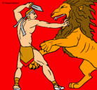 Dibujo Gladiador contra león pintado por karol