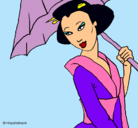 Dibujo Geisha con paraguas pintado por carmencita