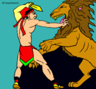 Dibujo Gladiador contra león pintado por haroldharold