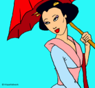 Dibujo Geisha con paraguas pintado por ioanachic