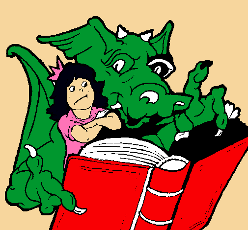 Dragón, chica y libro
