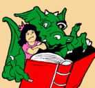 Dibujo Dragón, chica y libro pintado por taysha