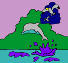 Dibujo Delfín y gaviota pintado por hector