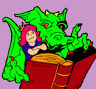 Dibujo Dragón, chica y libro pintado por rex