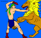 Dibujo Gladiador contra león pintado por fer