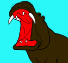 Dibujo Hipopótamo con la boca abierta pintado por mono