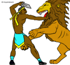 Dibujo Gladiador contra león pintado por HUGORIVAS