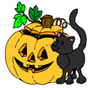 Dibujo Calabaza y gato pintado por Halloween