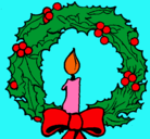 Dibujo Corona de navidad y una vela pintado por paola