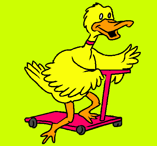 Pato en patinete